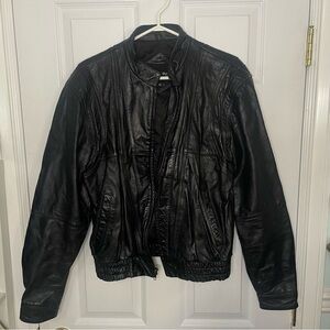 Vintage Casablanca Black Leather Moto Classic Bomber Jacket 42